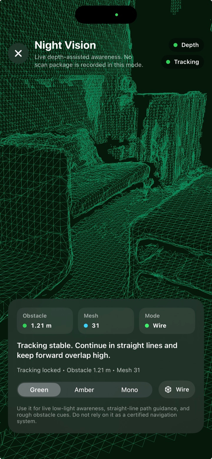iPhone live depth-assisted awareness screen used for navigating dark imaging rooms.