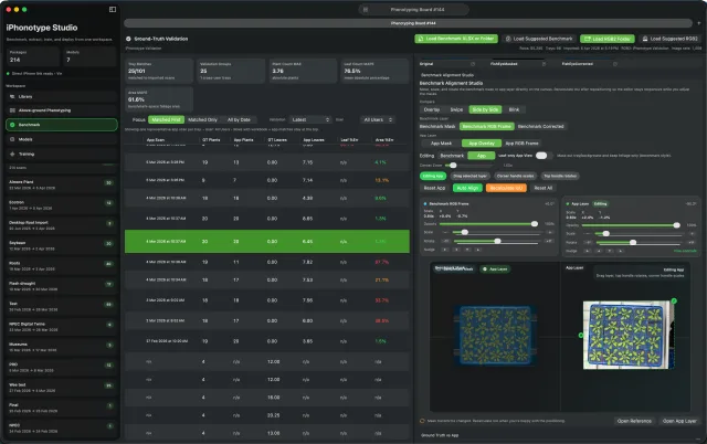 Mac Companion validation panels alternating between imported captures, overlays, and benchmark comparison views.